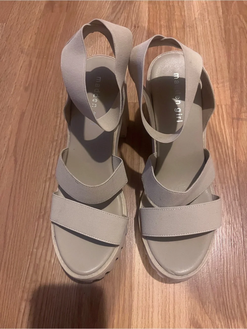 Madden Girl Sohoo Chunky Platform Strappy Sandals in Cream/Beige/Off-White